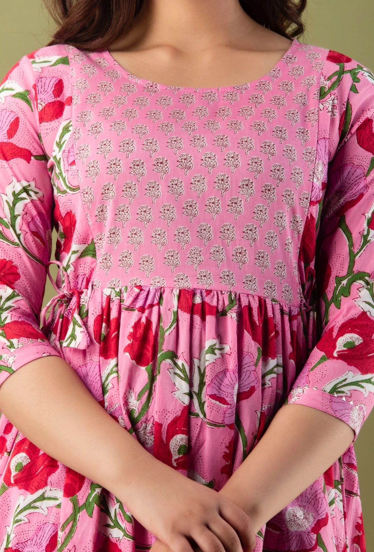 Pink Side Knot Floral Maternity Dress