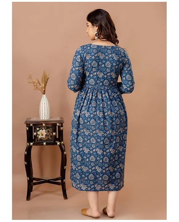 Blue Side Knot floral Maternity Dress