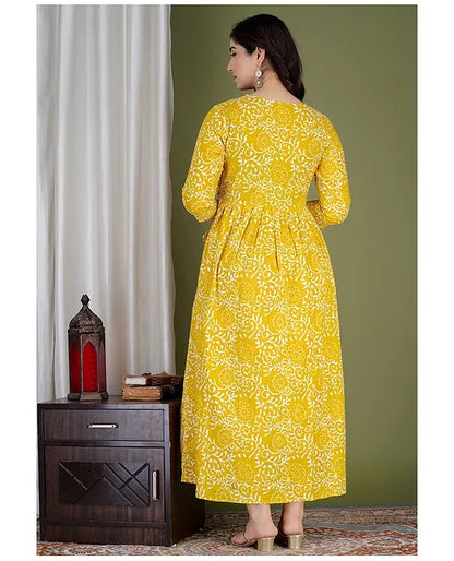 Maternity Dresses - Mustard Floral Side Knot