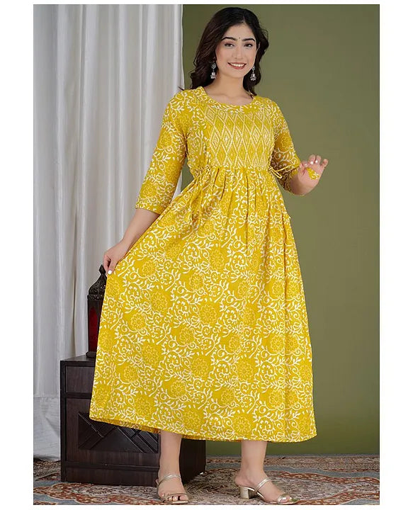 Maternity Dresses - Mustard Floral Side Knot