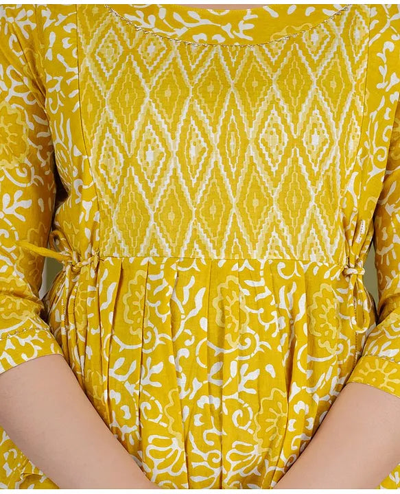 Maternity Dresses - Mustard Floral Side Knot