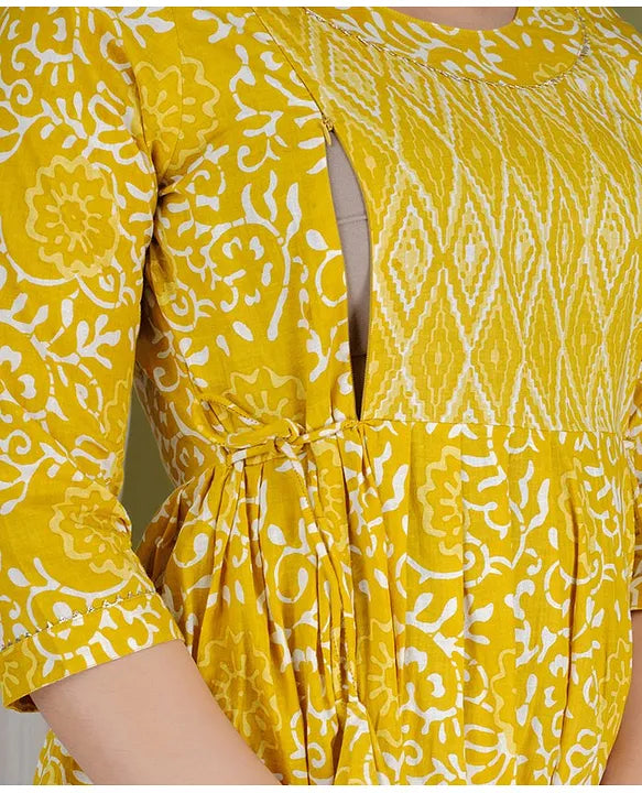 Maternity Dresses - Mustard Floral Side Knot