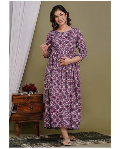 Purple Floral Side Knot Maternity Dress