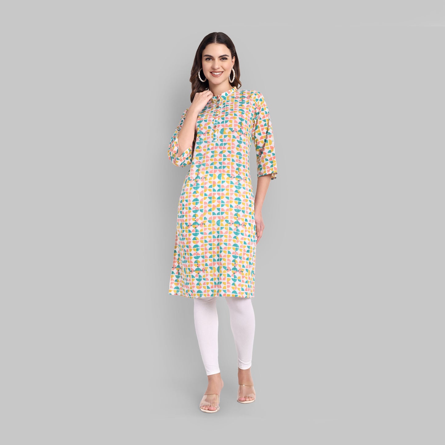 Kurti - White Multi Colour