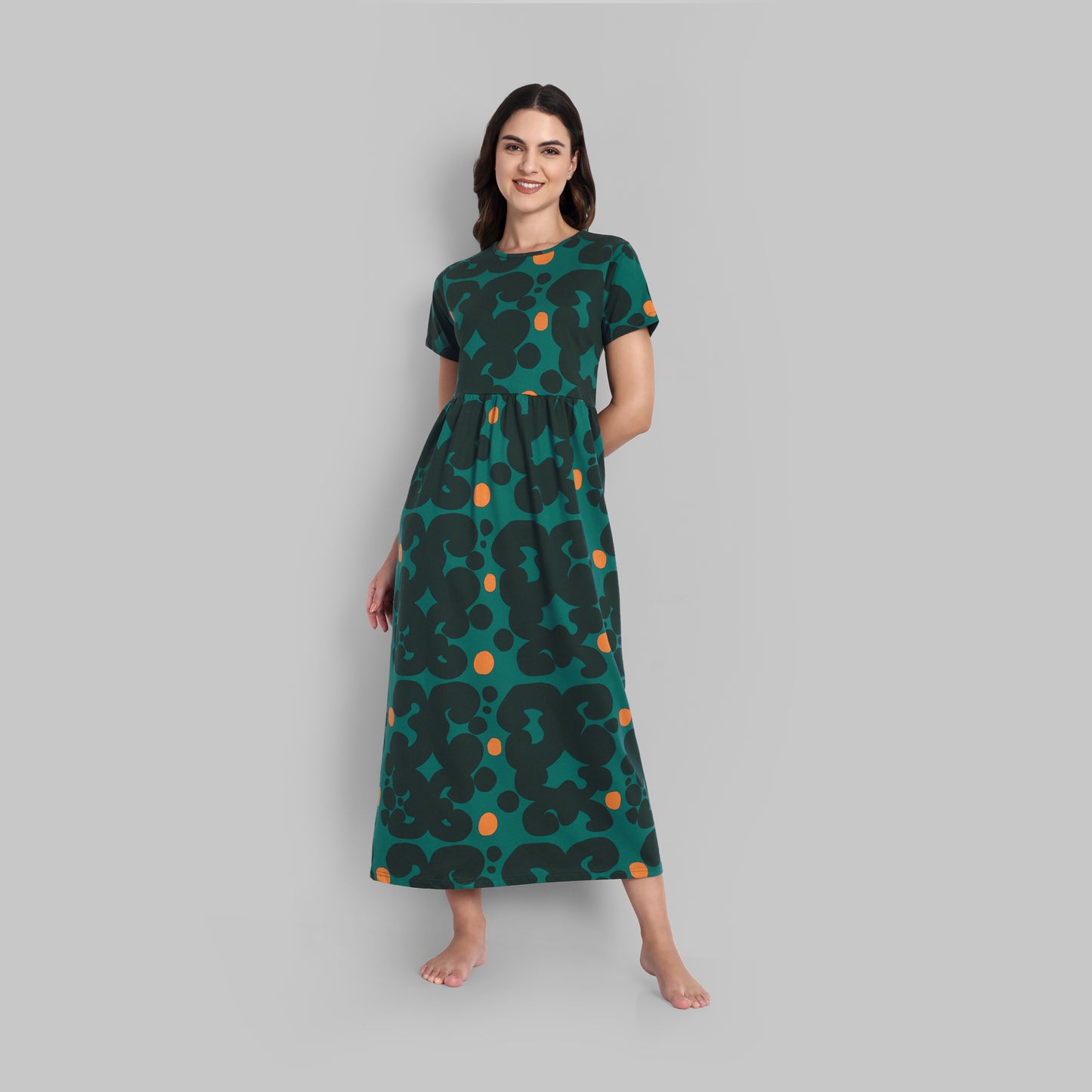 Night Wear - Non Feed Bottle Green Dots Full Length