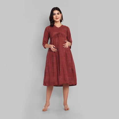 Maternity Dresses - Brown Geo