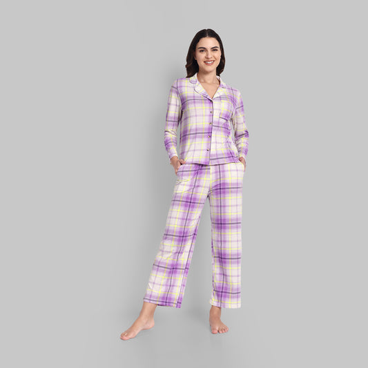 Lounge Wear - Pyjama Set Violet Plaid