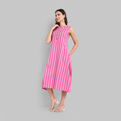 Kurti - Pink Stripe Box Cut