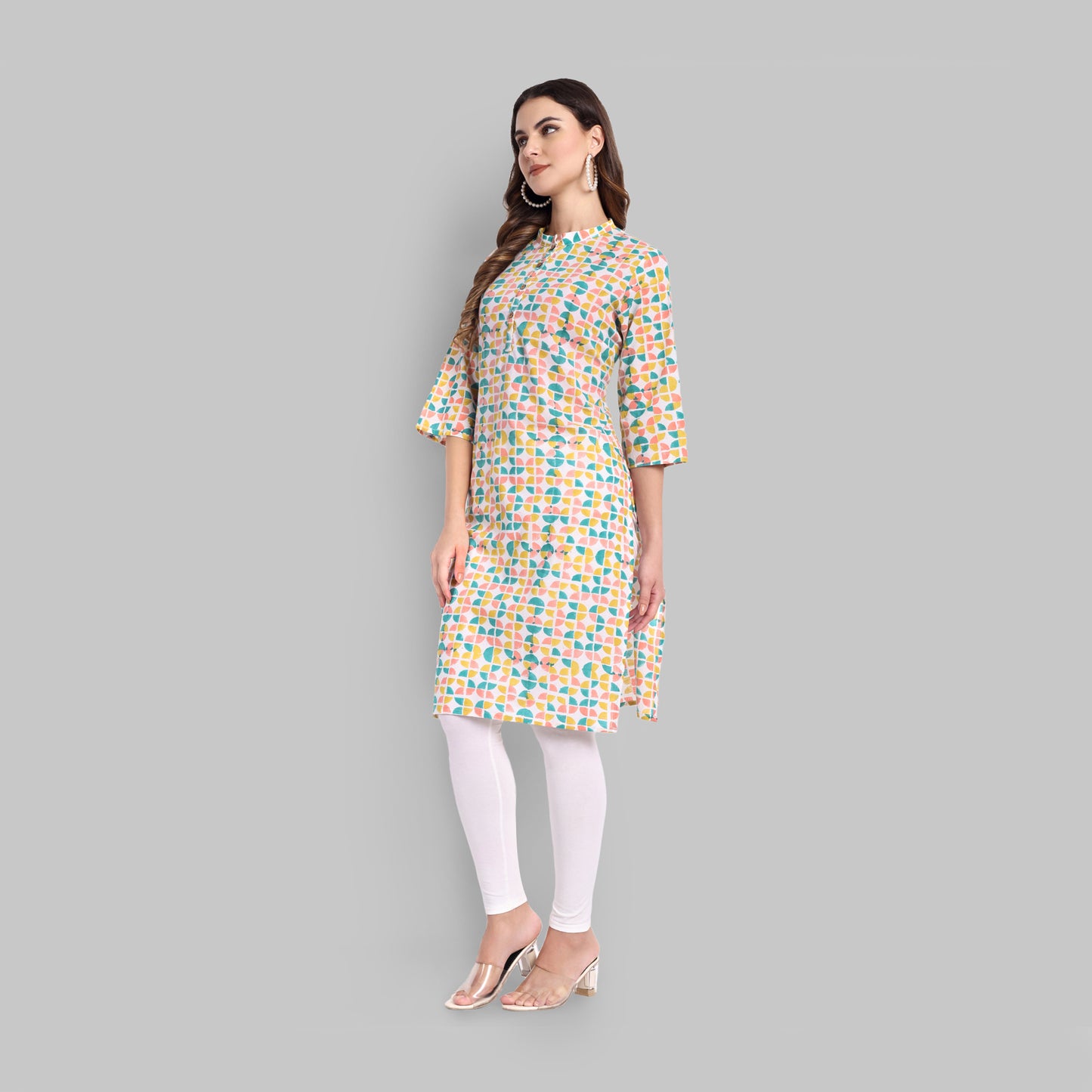 Kurti - White Multi Colour