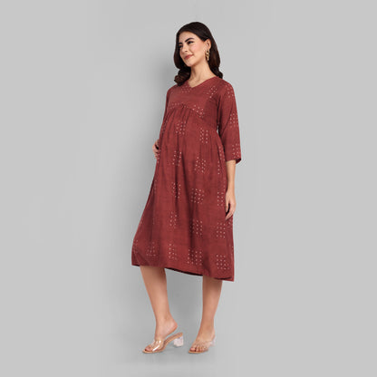 Maternity Dresses - Brown Geo