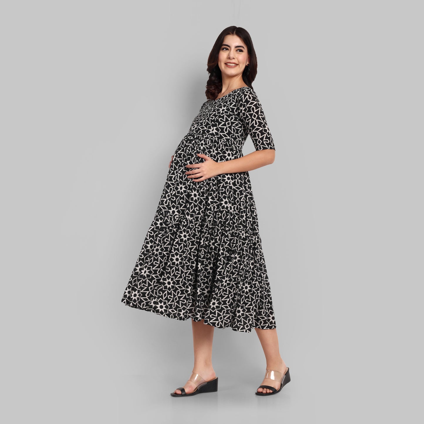 Maternity Dress - Black Color GEO Crush