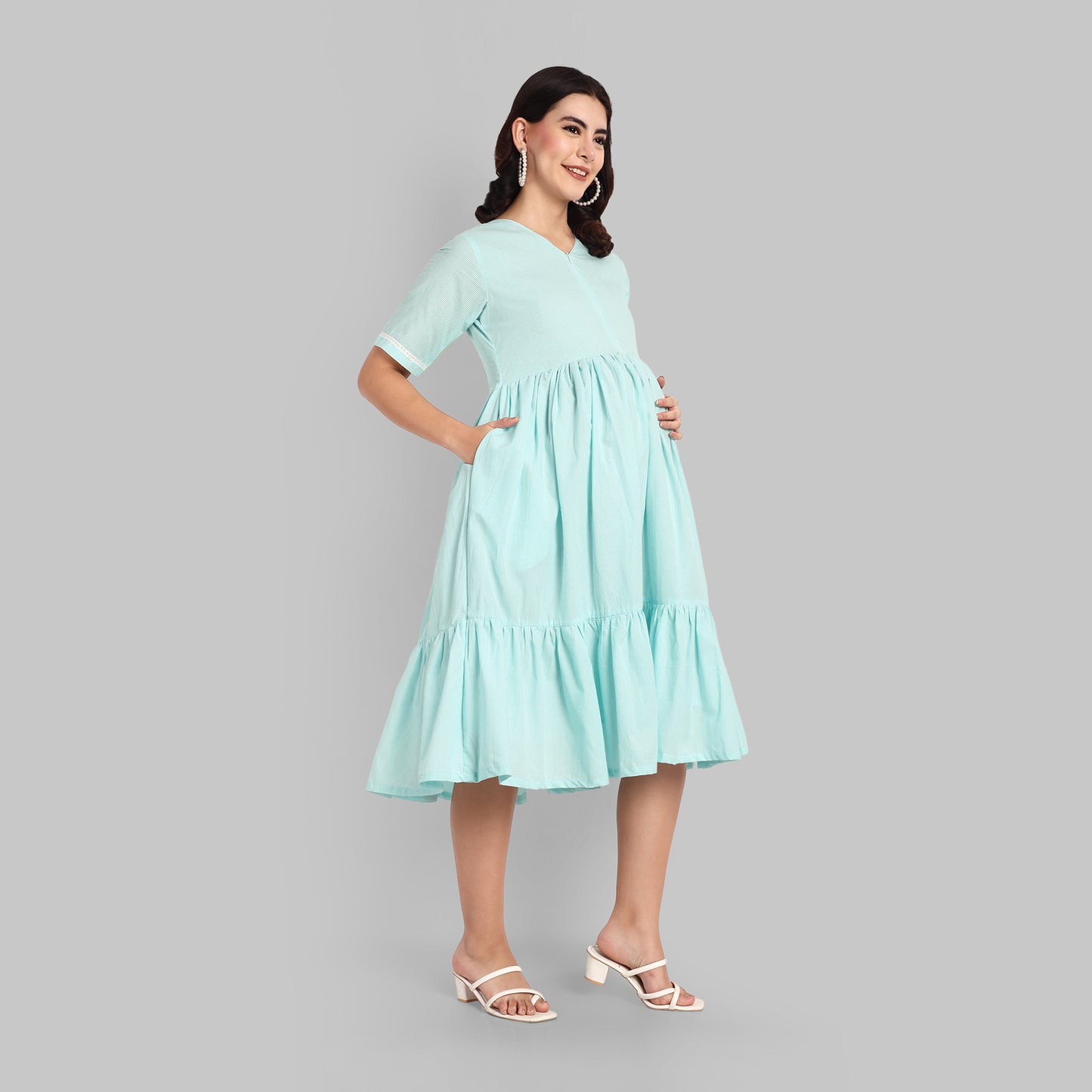 Blue Striped Maternity Dress