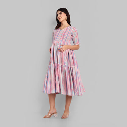 Maternity Dresses - M Stripes Light Pink