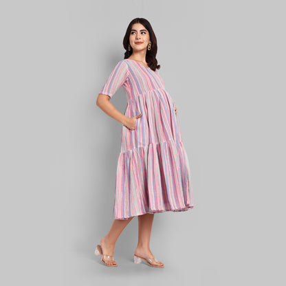 Maternity Dresses - M Stripes Light Pink