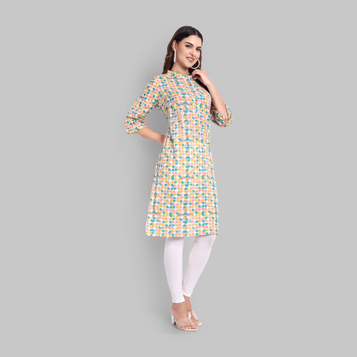 Kurti - White Multi Colour