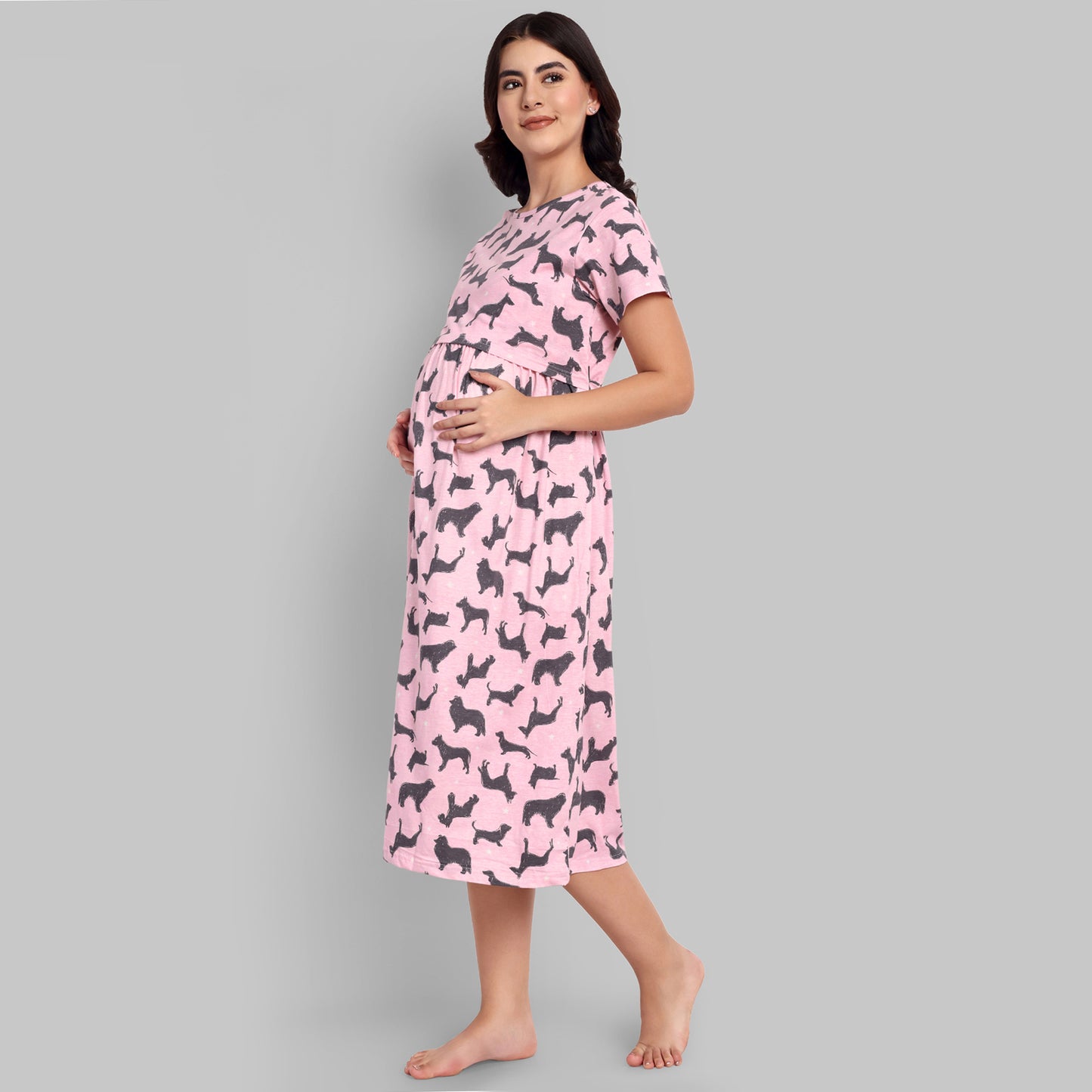 Pink Dog Midi Maternity Feeding Nightwear