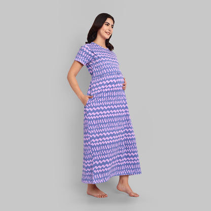 Purple Wave Maternity Feeding Nightwear