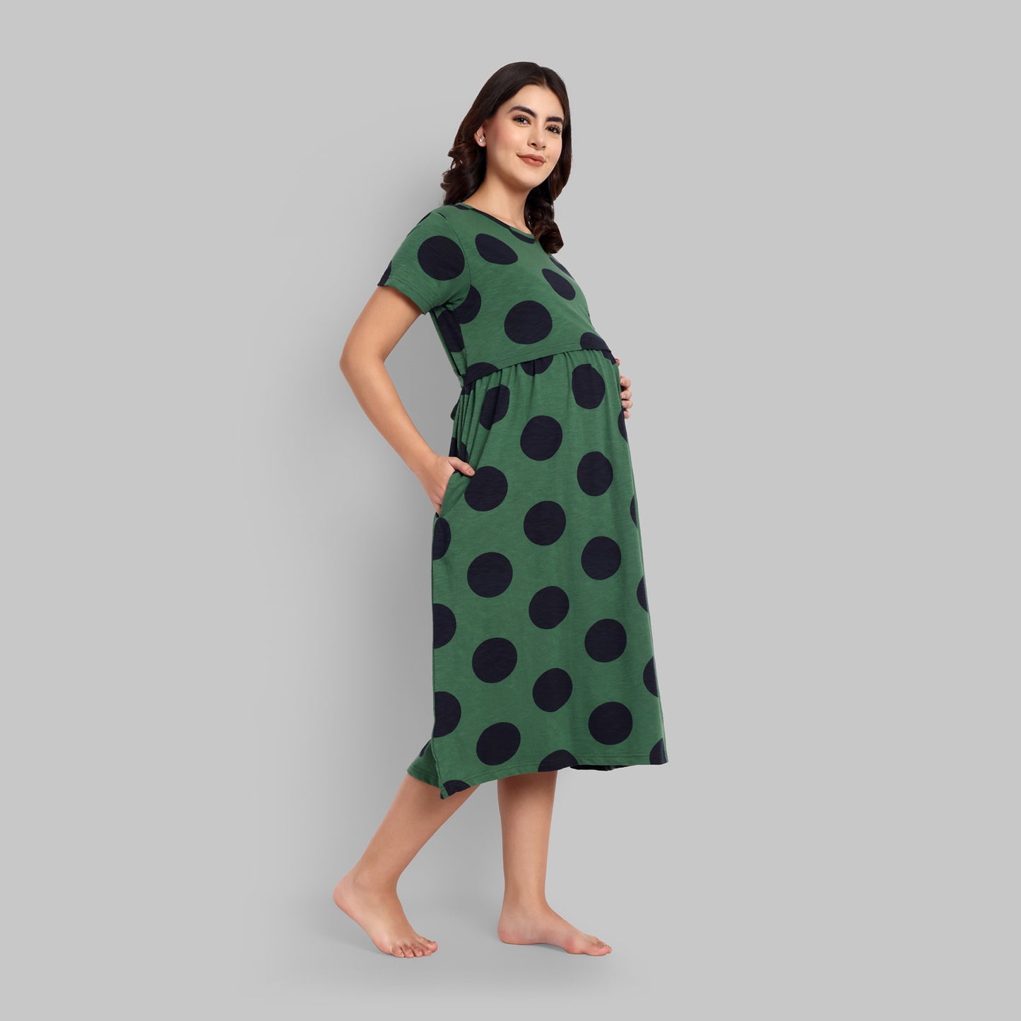 Polka Bottle Midi Maternity Feeding Nightwear