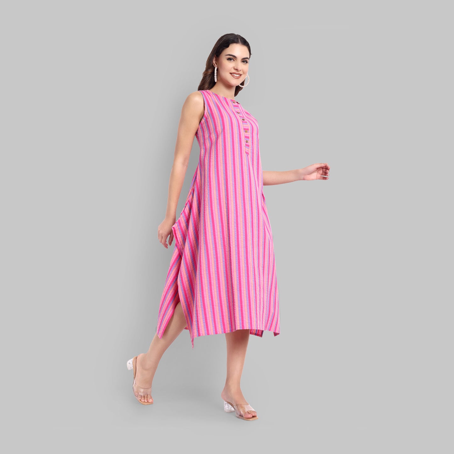 Kurti - Pink Stripe Box Cut