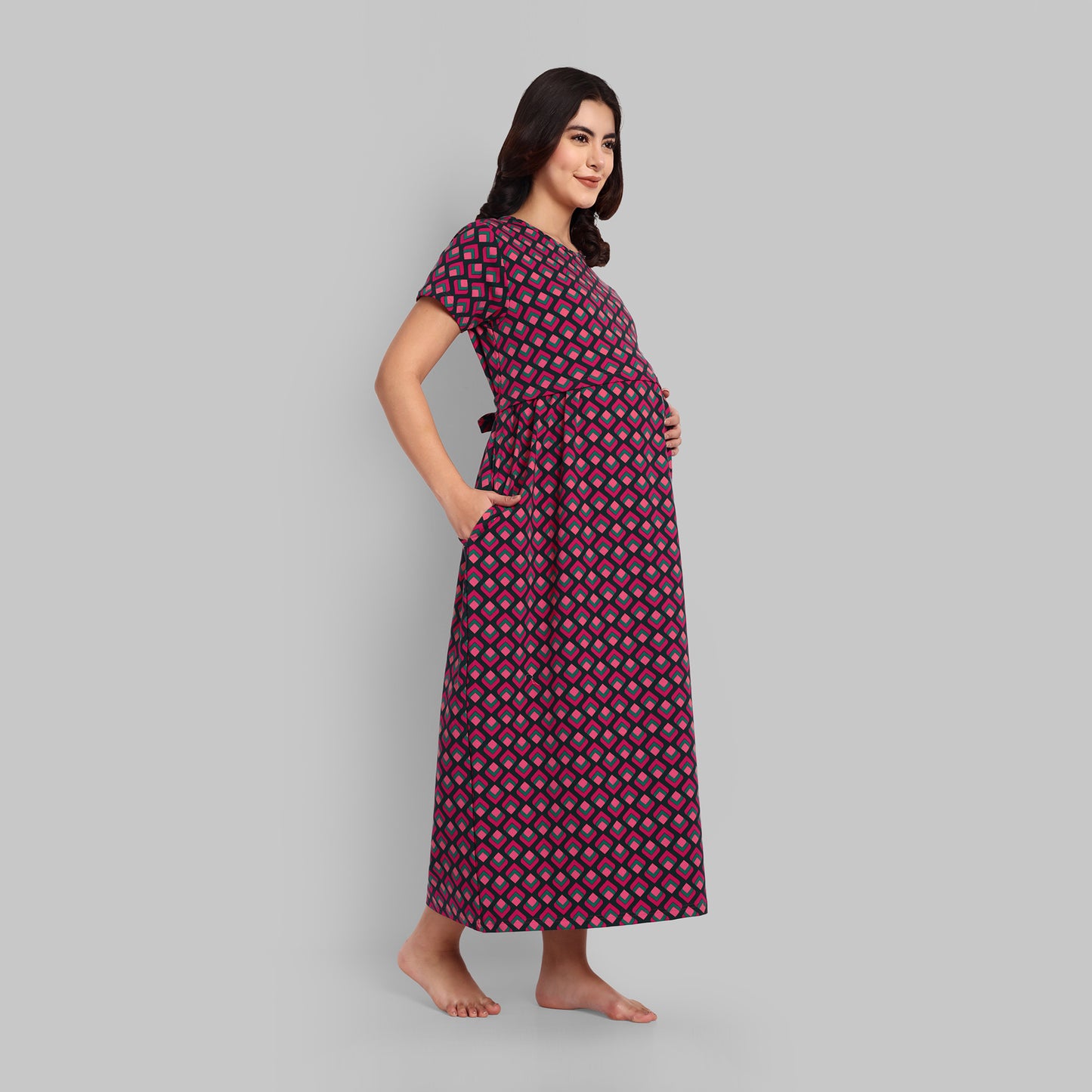 Pink & Black Abstract Feeding Maternity Nightwear