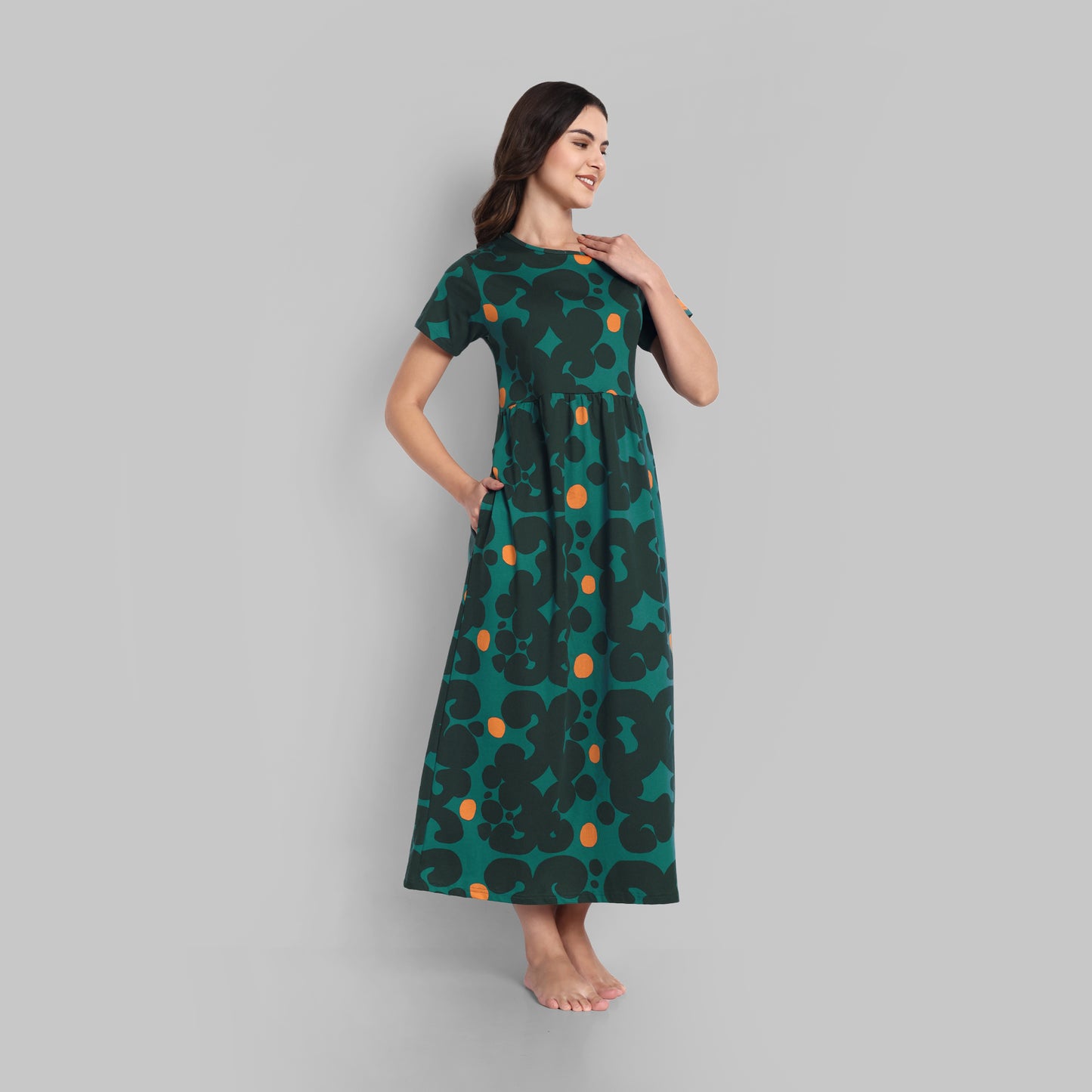 Night Wear - Non Feed Bottle Green Dots Full Length