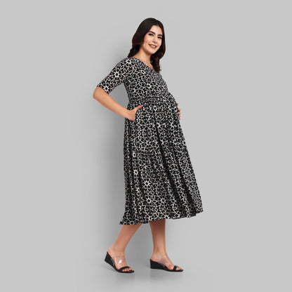 Maternity Dress - Black Color GEO Crush