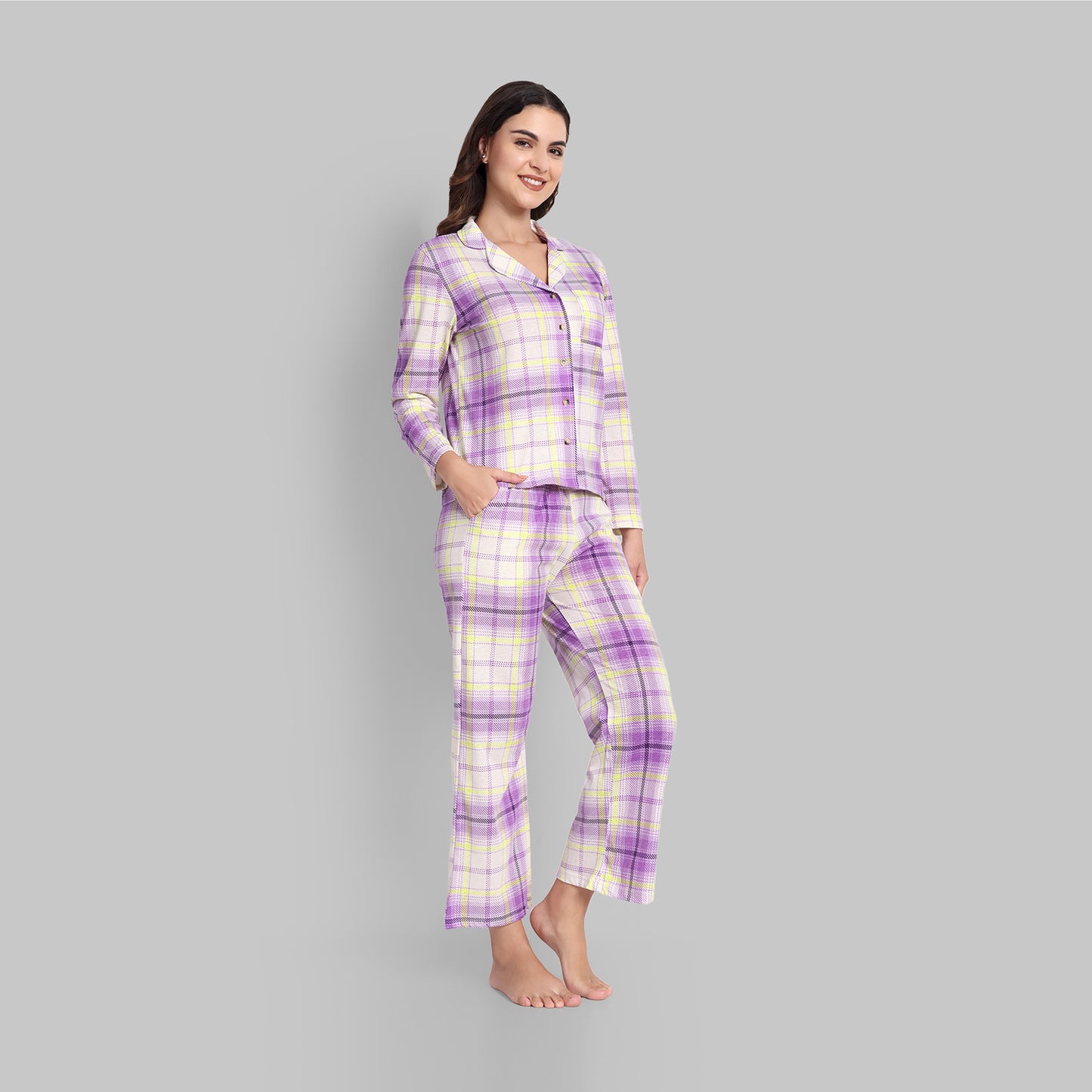 Lounge Wear - Pyjama Set Violet Plaid