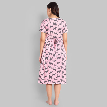 Pink Dog Midi Maternity Feeding Nightwear