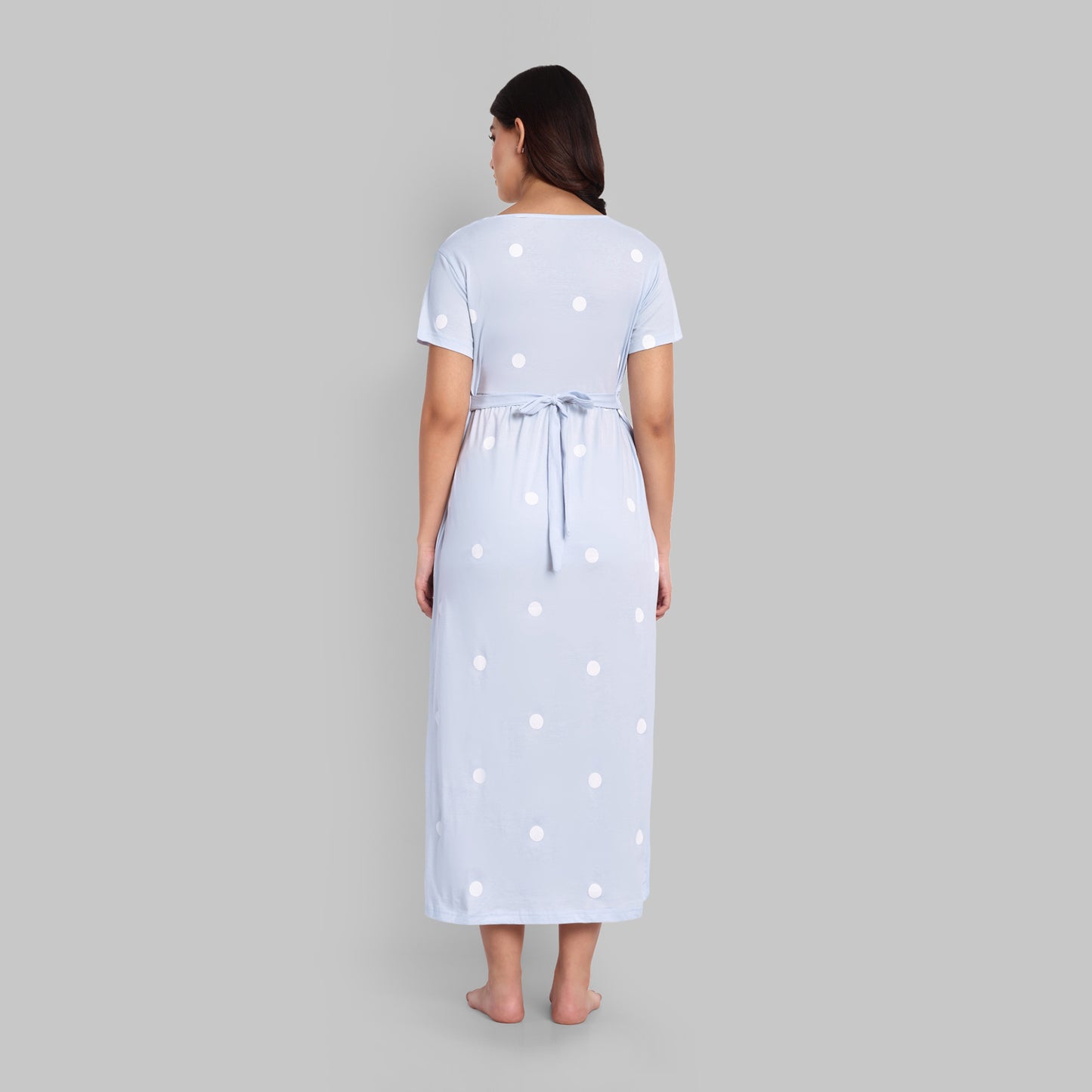 Blue Polka Full Length Maternity Feeding Nightwear