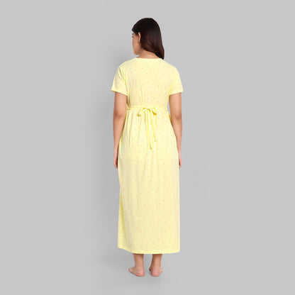 Lemon Polka Full Length Maternity Feeding Nightwear