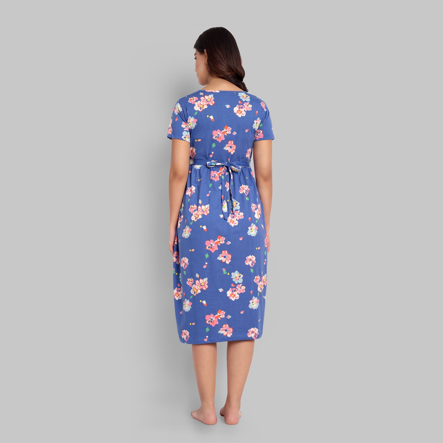 Royal Blue Floral Midi Maternity Feeding Nightwear