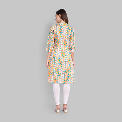 Kurti - White Multi Colour