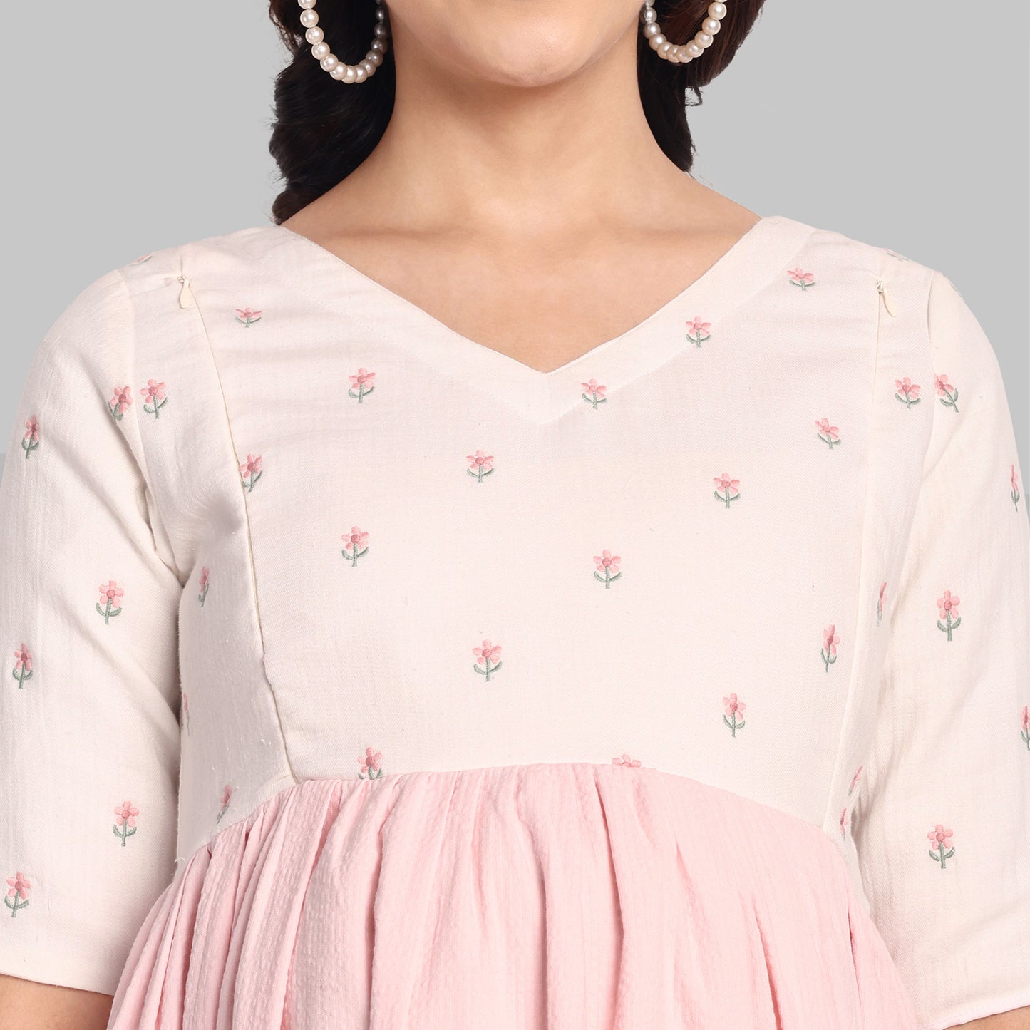 Maternity Dresses - Pink Embroidered