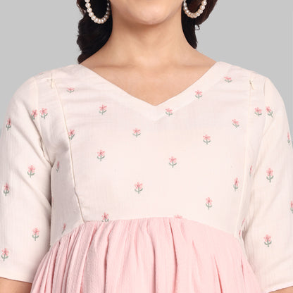 Maternity Dresses - Pink Embroidered