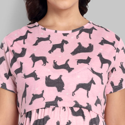 Pink Dog Midi Maternity Feeding Nightwear