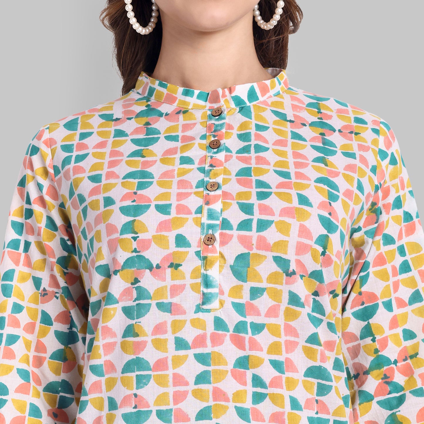 Kurti - White Multi Colour