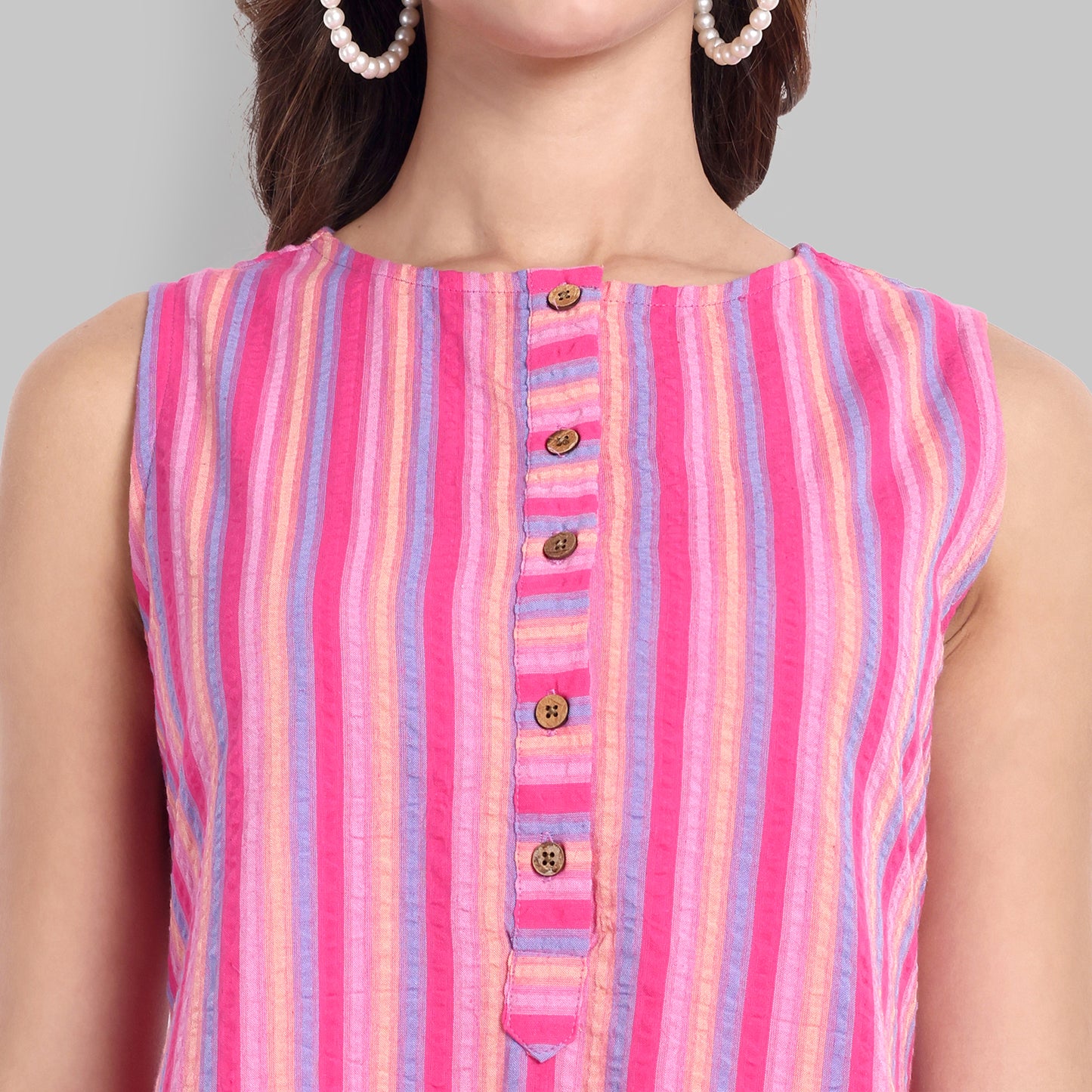 Kurti - Pink Stripe Box Cut