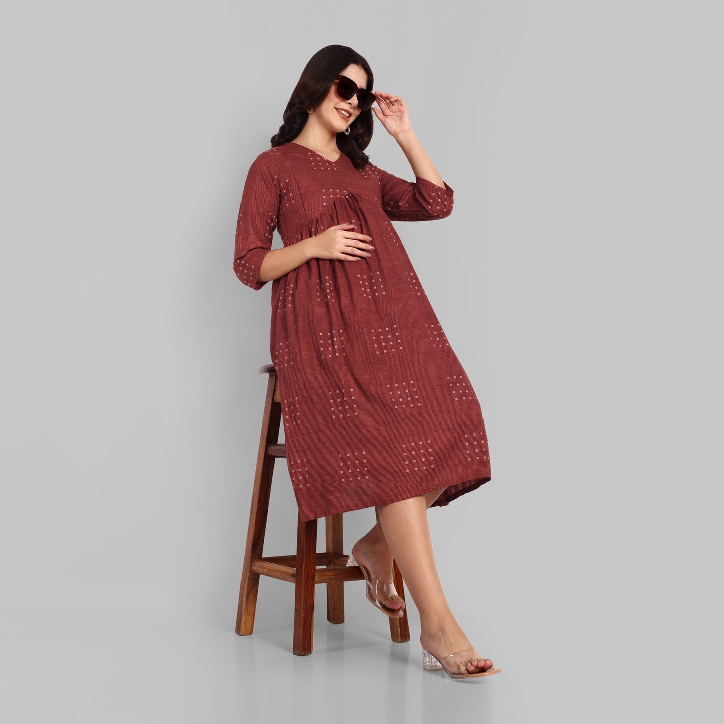 Maternity Dresses - Brown Geo