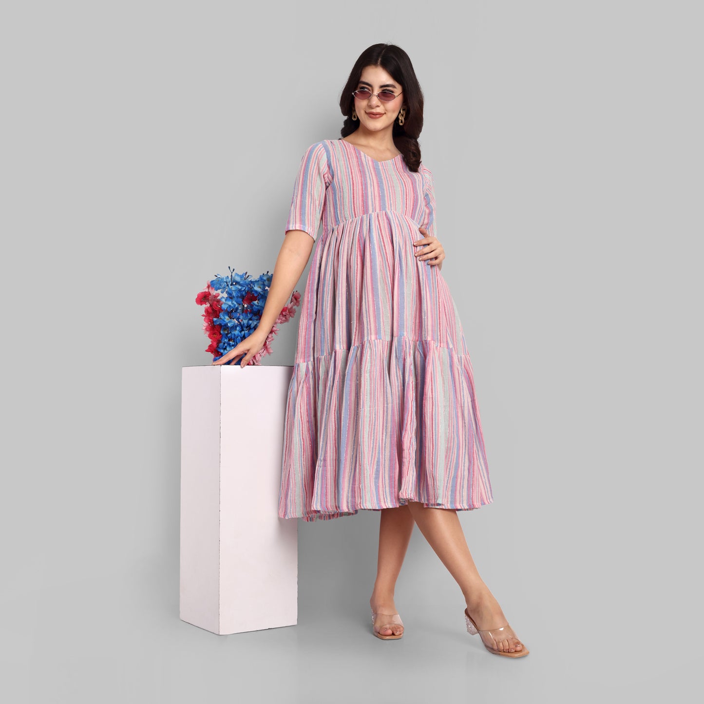 Maternity Dresses - M Stripes Light Pink