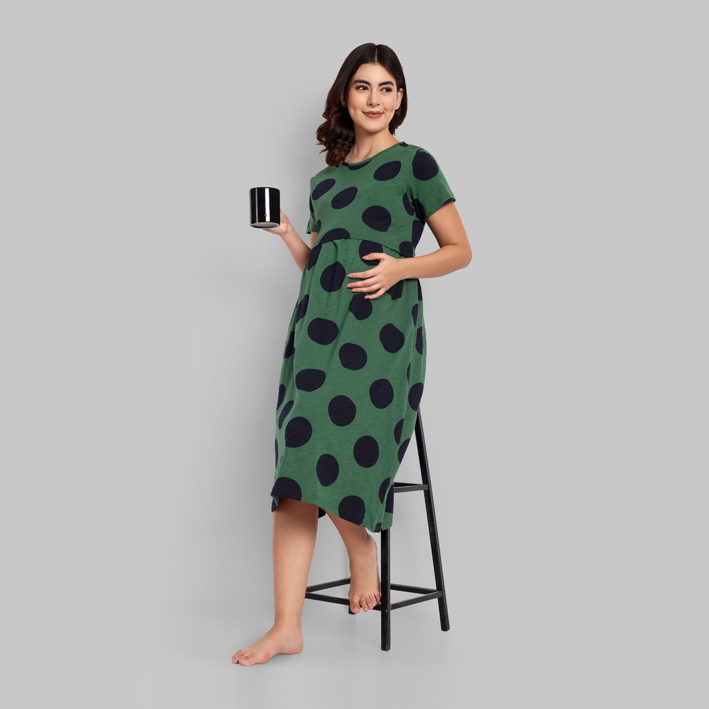 Polka Bottle Midi Maternity Feeding Nightwear