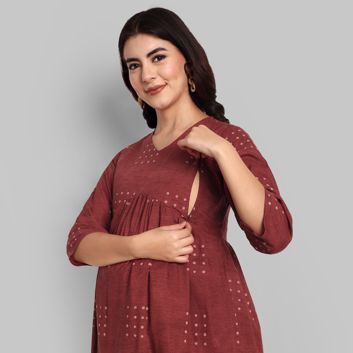 Maternity Dresses - Brown Geo