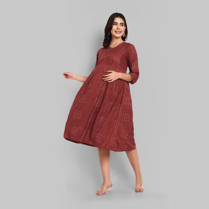 Maternity Dresses - Brown Geo