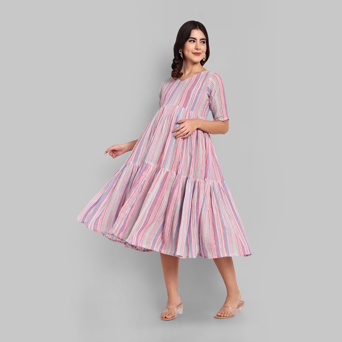 Maternity Dresses - M Stripes Light Pink