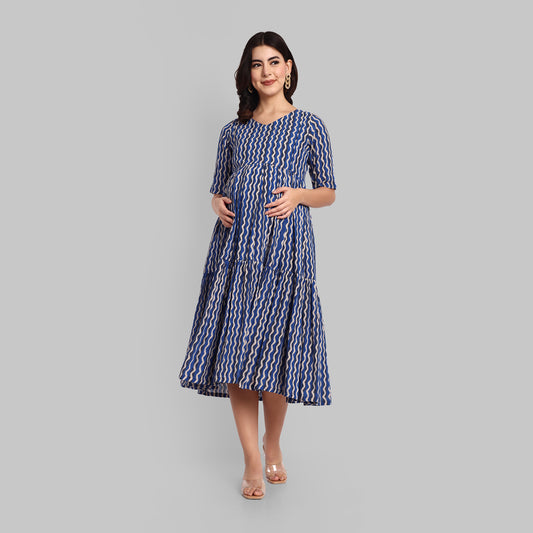 Charcoal Gray Navy Crush Maternity Dress Online