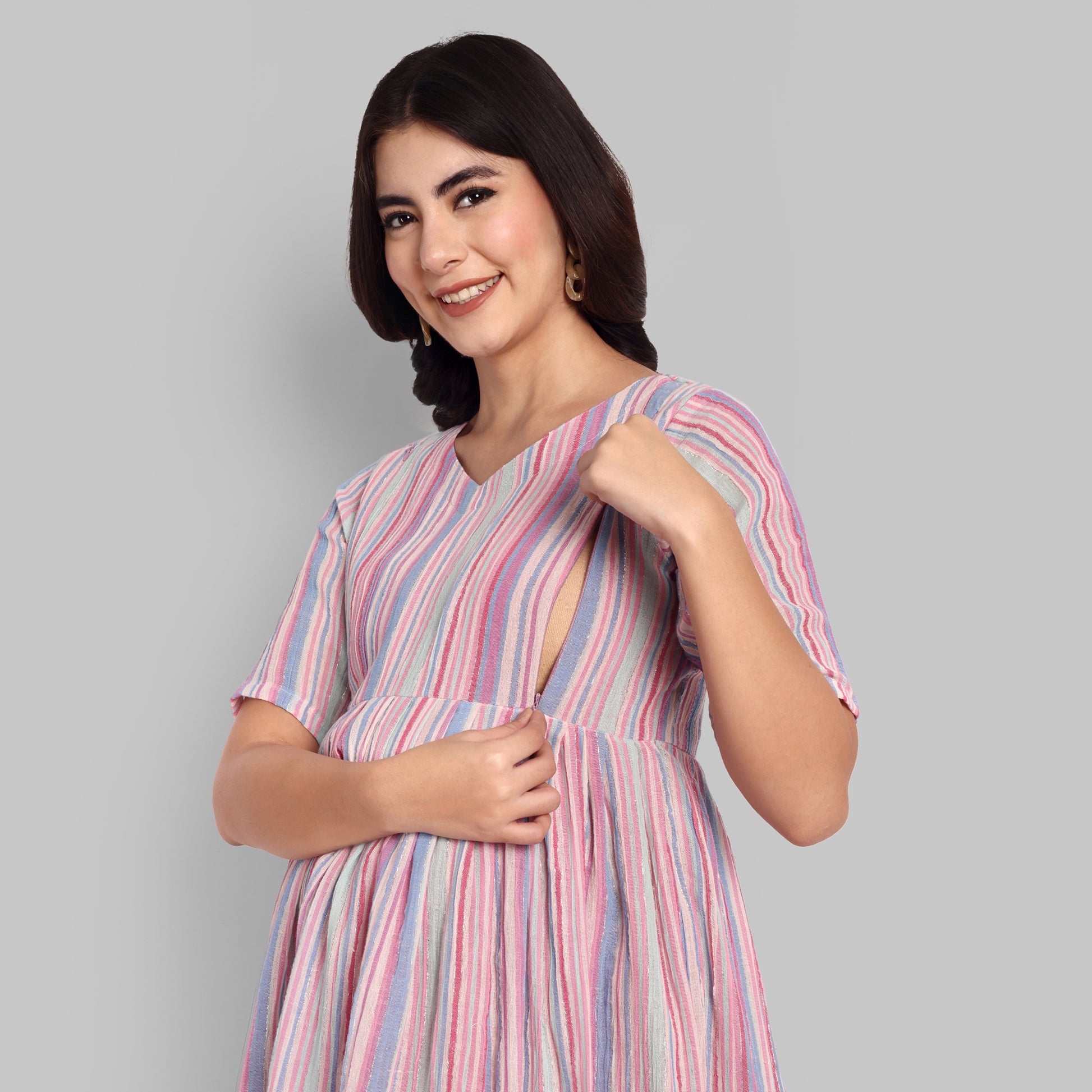  M Stripes Light Pink Maternity Dresses in Online